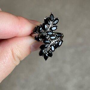 Black Spinel Leaf Wrap Ring